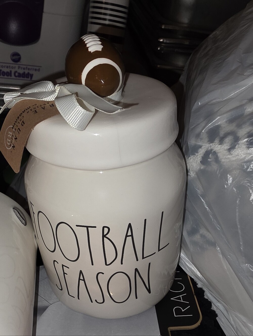 Rae Dunn White 'Football Season' Ceramic Jar